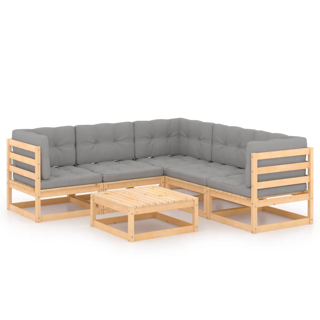 6-tlg. Garten-Lounge-Set mit Kissen Kiefer Massivholz